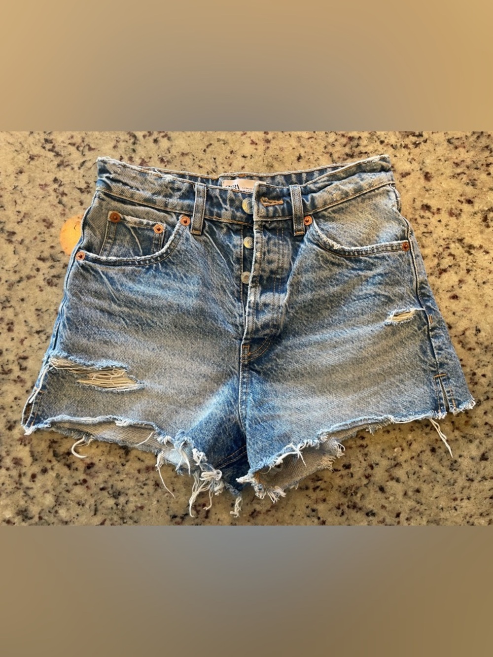 New Zara Light Blue button fly High-Rise Distressed Denim Shorts SZ 2